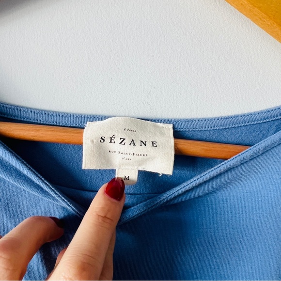 Sezane Pippa Vintage Blue Tie Waist Midi Dress Organic Cotton Size M - Picture 6 of 10